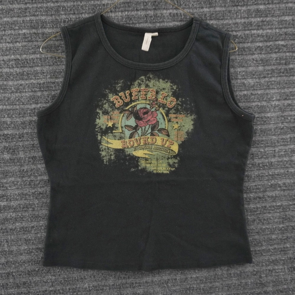 Vintage Sweet West Sleeveless Top Women Large Black Cowgirl Graphic Studded